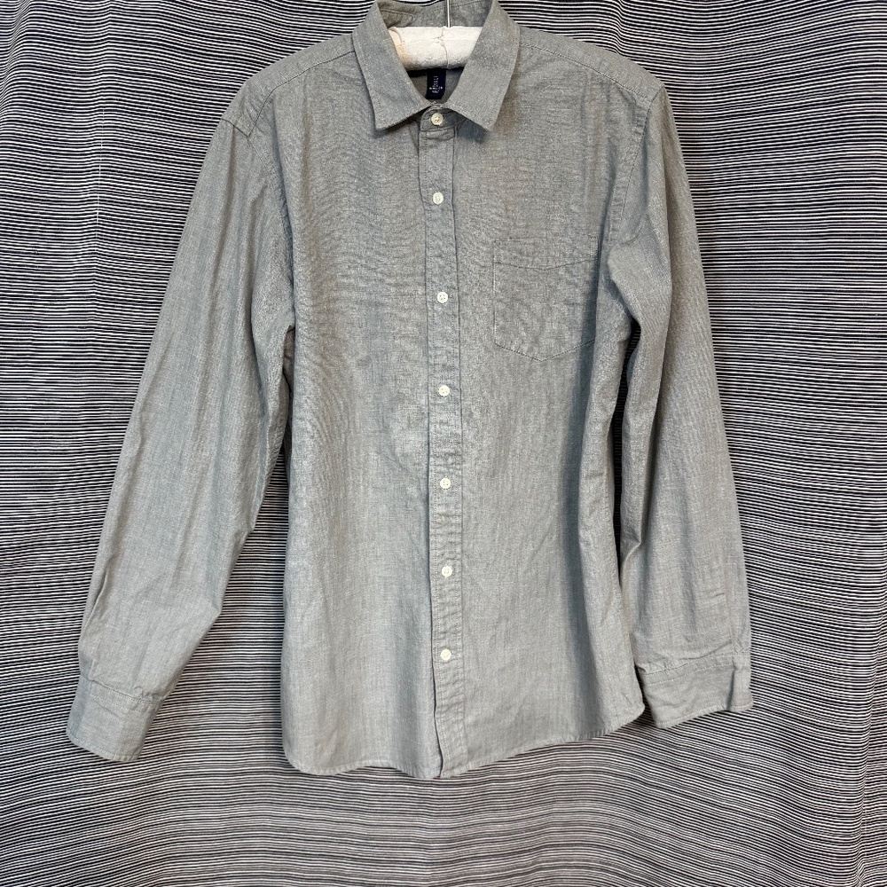 Banana Republic Grey Cotton Slim Fit Dress Shirt Size Large